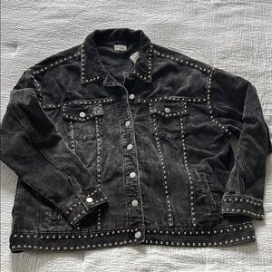 POL Oversized Charcoal Gray Silver Studded Corduroy Jacket
